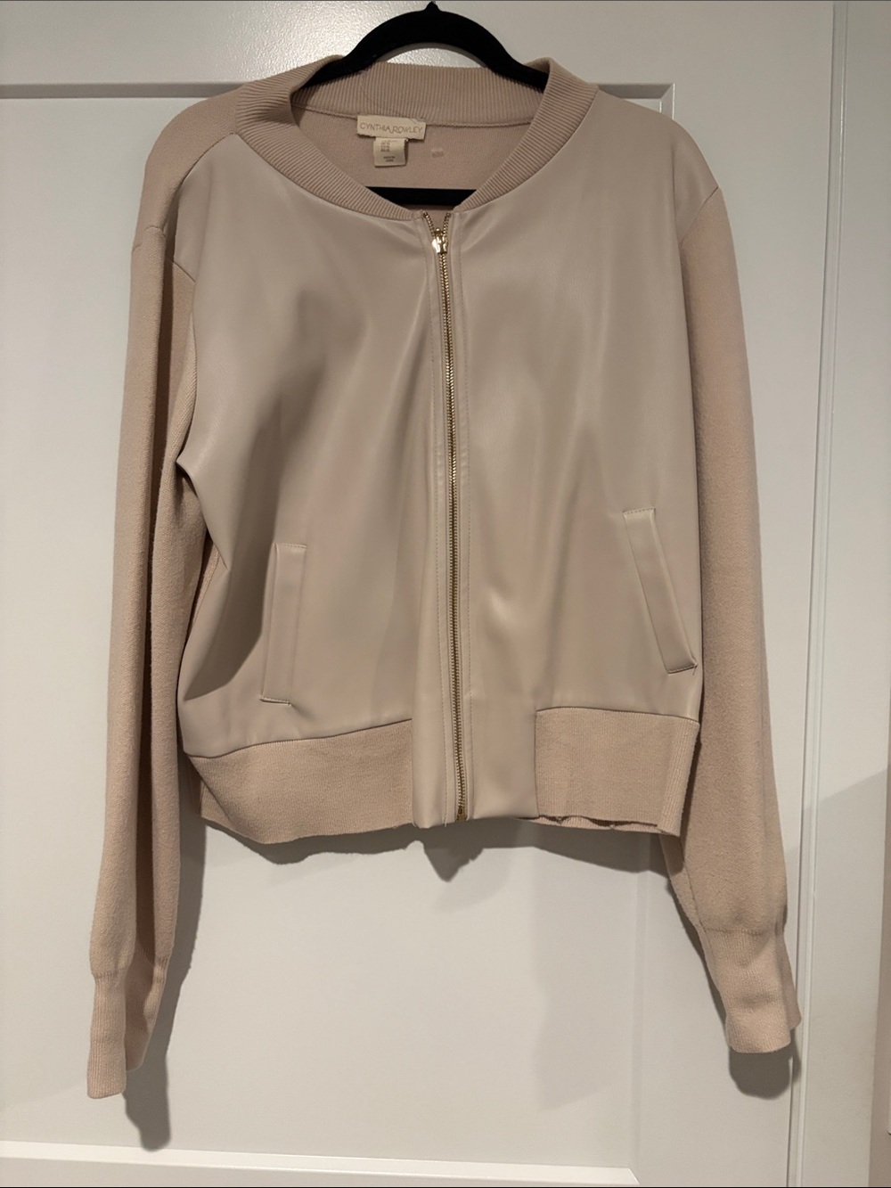 Cynthia Rowley Cream Bomber Jacket with Knit Sleeves